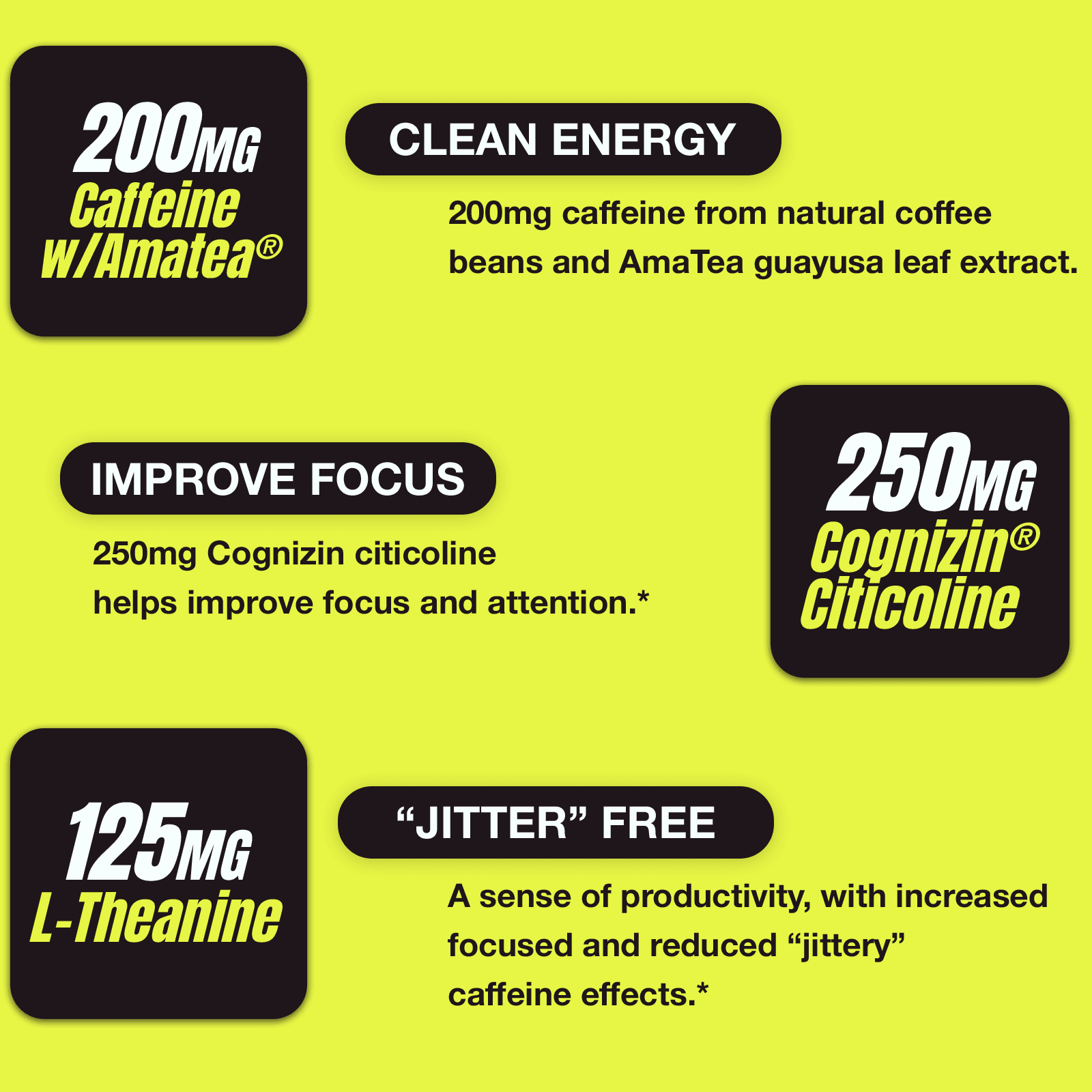 Rekt Energy + Focus Powder benefits including clean energy, improved focus*, and jitter-free support*